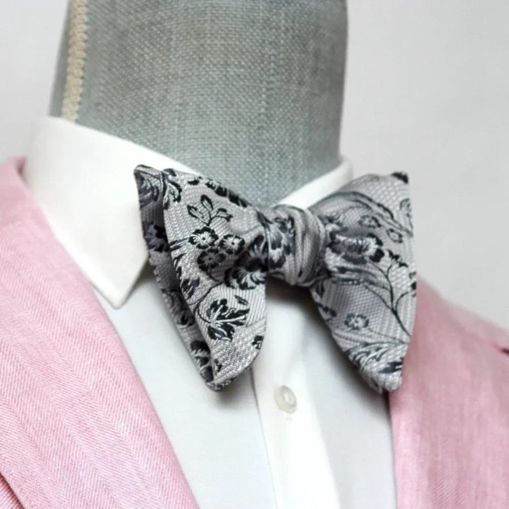 Men's‎ Self-tied Bow Tie 100%Silk Big Butterfly Floral grey S693